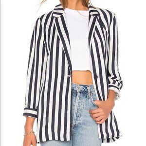 NEW Bardot White Navy Striped Colette Long Sleeve Linen Blazer Jacket Size 6 / S